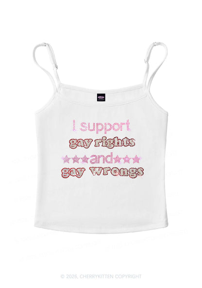 Rhinestone I Support Gay Rights Y2K Spaghetti Strap Cami Cherrykitten
