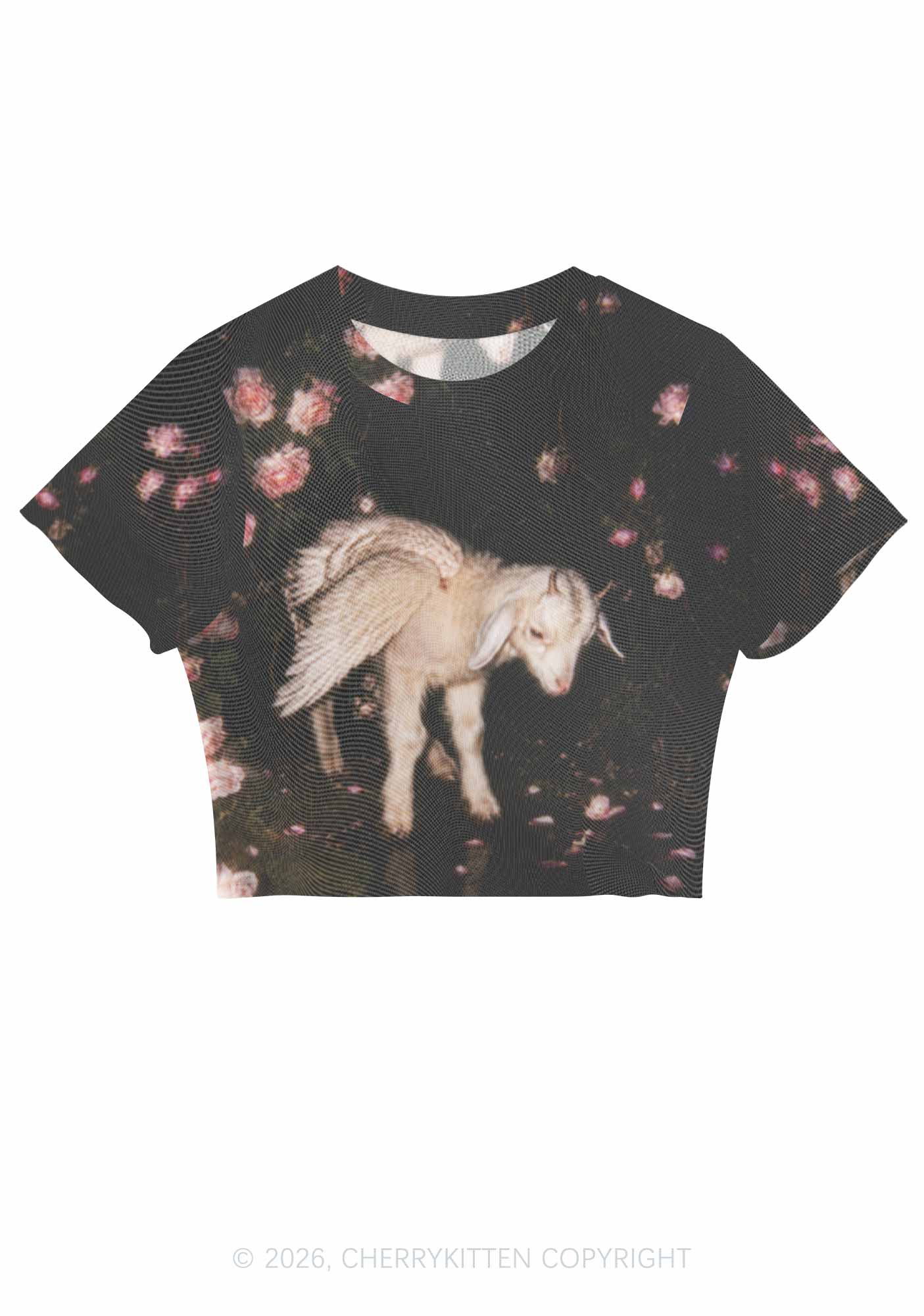 Winged Baby Goat Y2K Mesh Crop Top Cherrykitten
