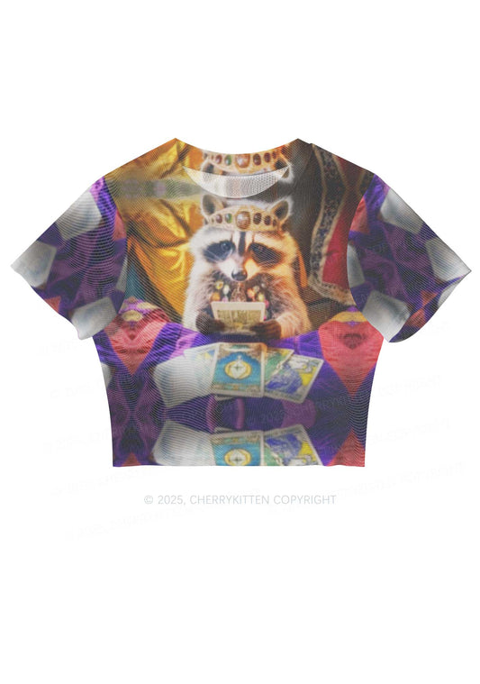 Tarot Raccoon Y2K Mesh Crop Top Cherrykitten