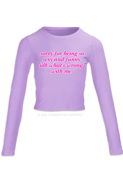 Sorry For Being So Funny Long Sleeve Crop Top Cherrykitten