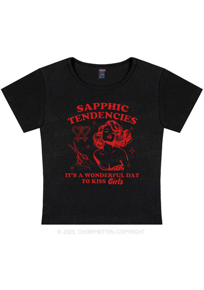 Sapphic Tendencies Kiss Girls Y2K Baby Tee Cherrykitten