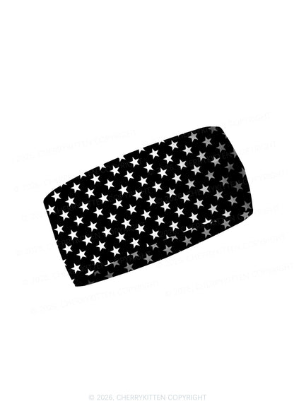 White Star On Black Y2K Print Headband Cherrykitten