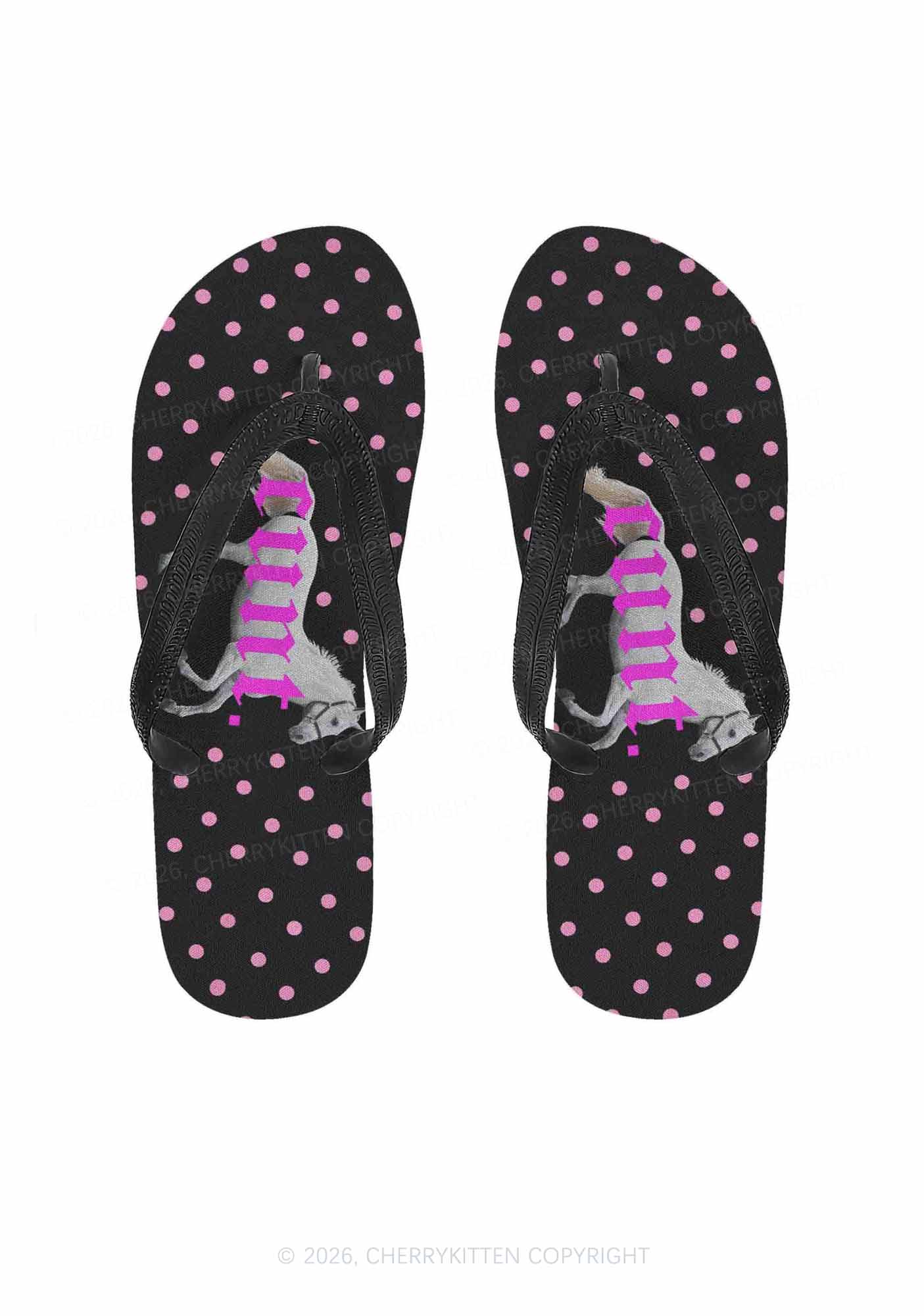 Pink Cxxt Horse Y2K Print Flip Flops Cherrykitten