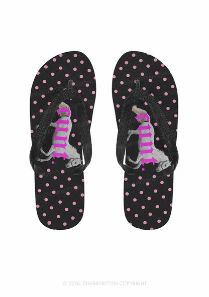 Pink Cxxt Horse Y2K Print Flip Flops Cherrykitten