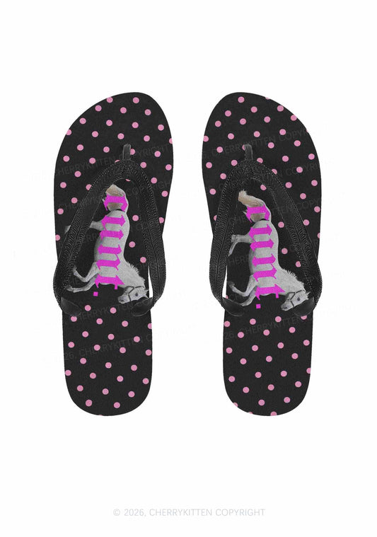 Pink Cxxt Horse Y2K Print Flip Flops Cherrykitten