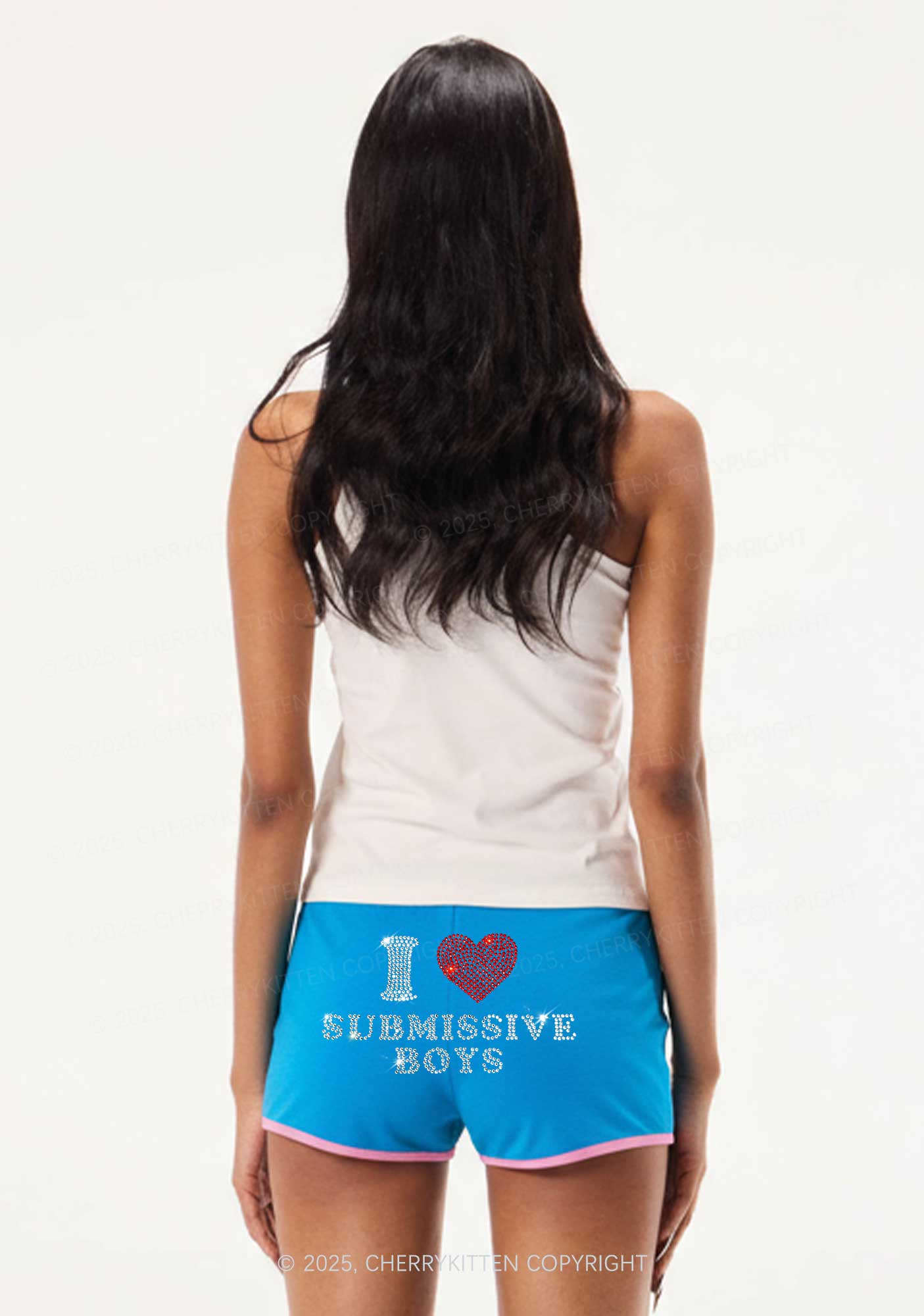 Rhinestone I Love S Boys Y2K Booty Shorts Cherrykitten