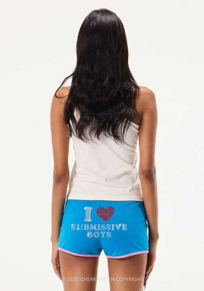 Rhinestone I Love S Boys Y2K Booty Shorts Cherrykitten