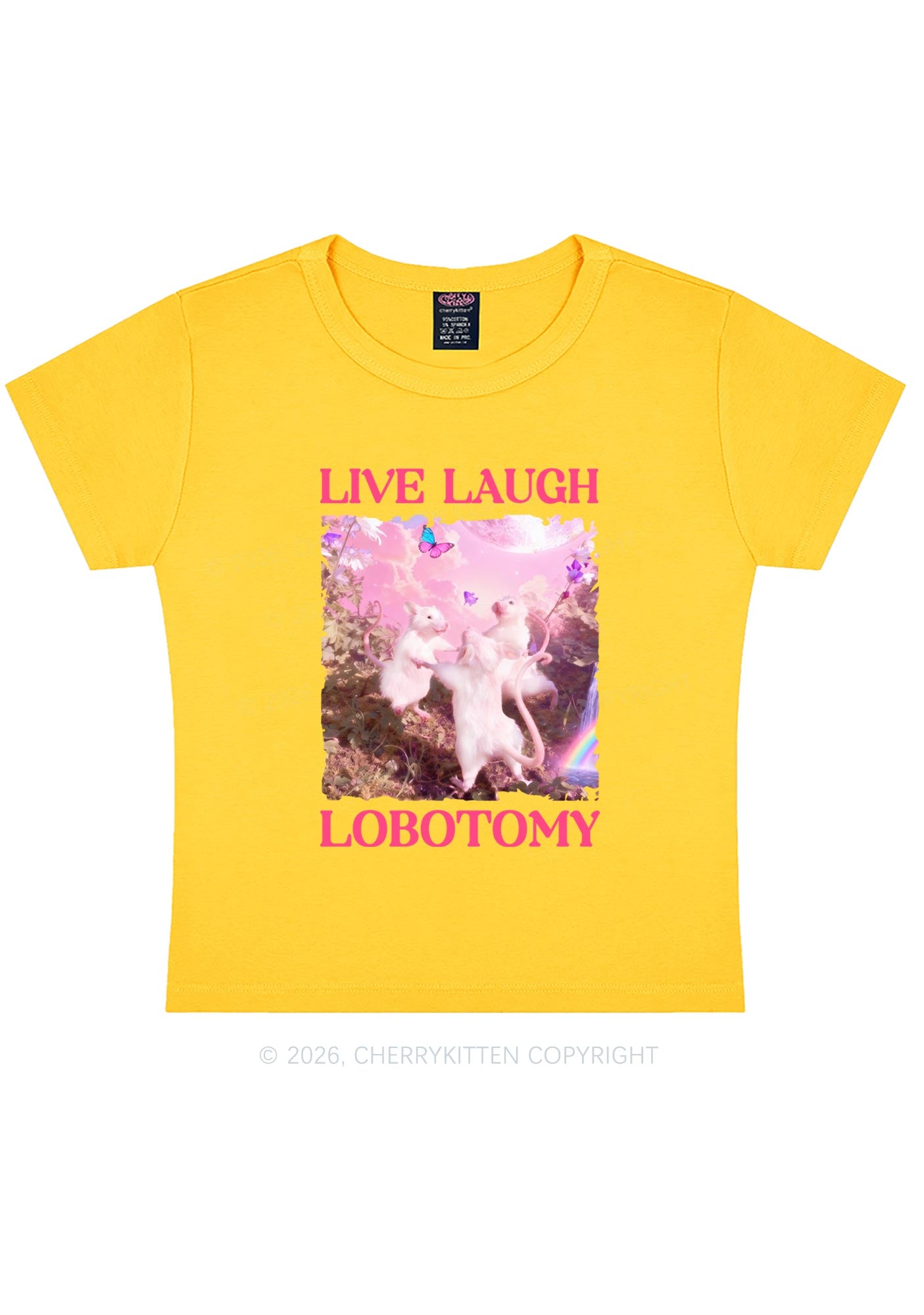 Live Laugh Lobotomy Rats Y2K Baby Tee Cherrykitten Art by OhStuffinell Taxidermy