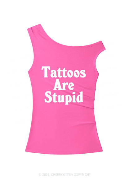Tattoos Are Stupid Y2K Off Shoulder Tank Top Cherrykitten