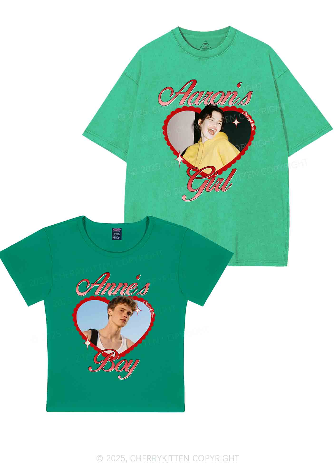 Custom Photo Heart Graphic Y2K Valentine's Day Couple Shirt Cherrykitten