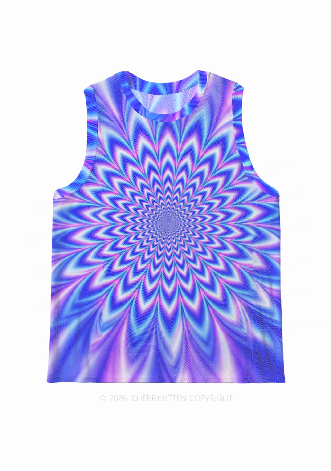 Blue Vortex Optical Illusion Y2K Mesh Muscle Tank Cherrykitten