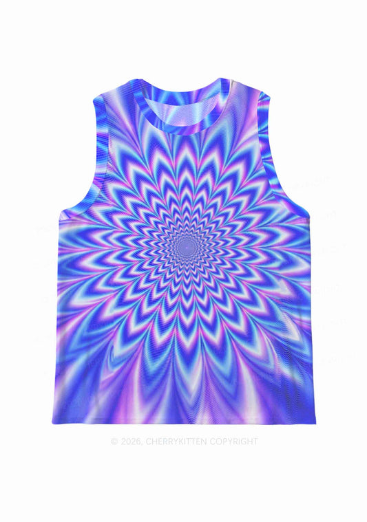 Blue Vortex Optical Illusion Y2K Mesh Muscle Tank Cherrykitten