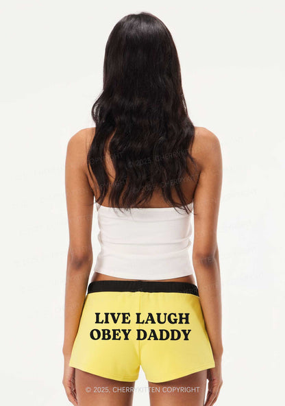 Live Laugh Obey Daddy Y2K Drawstring Mini Shorts Cherrykitten