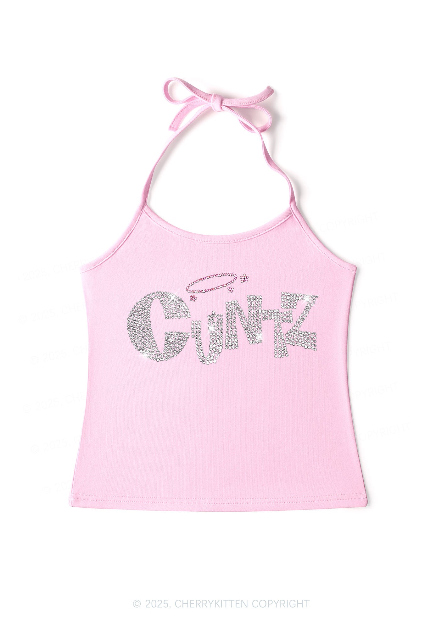 Rhinestone Cxntz Y2K Halter Neck Cami Cherrykitten
