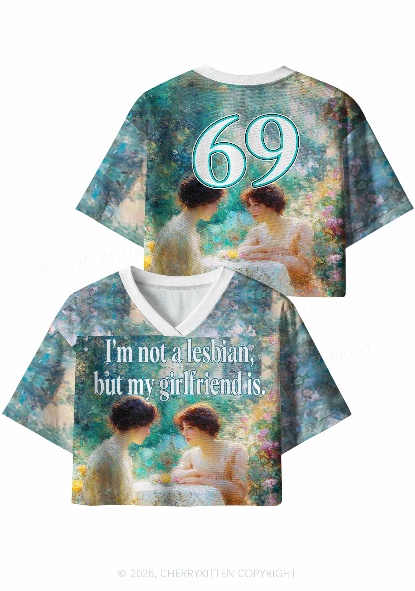 Mint Green Im Not A Lesbian Pride Y2K Crop Sport Jersey Shirts Cherrykitten
