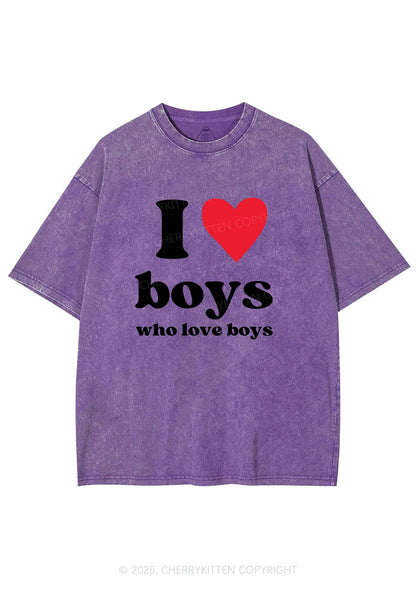 I Love Boys Pride Y2K Shirts Washed Tee Cherrykitten