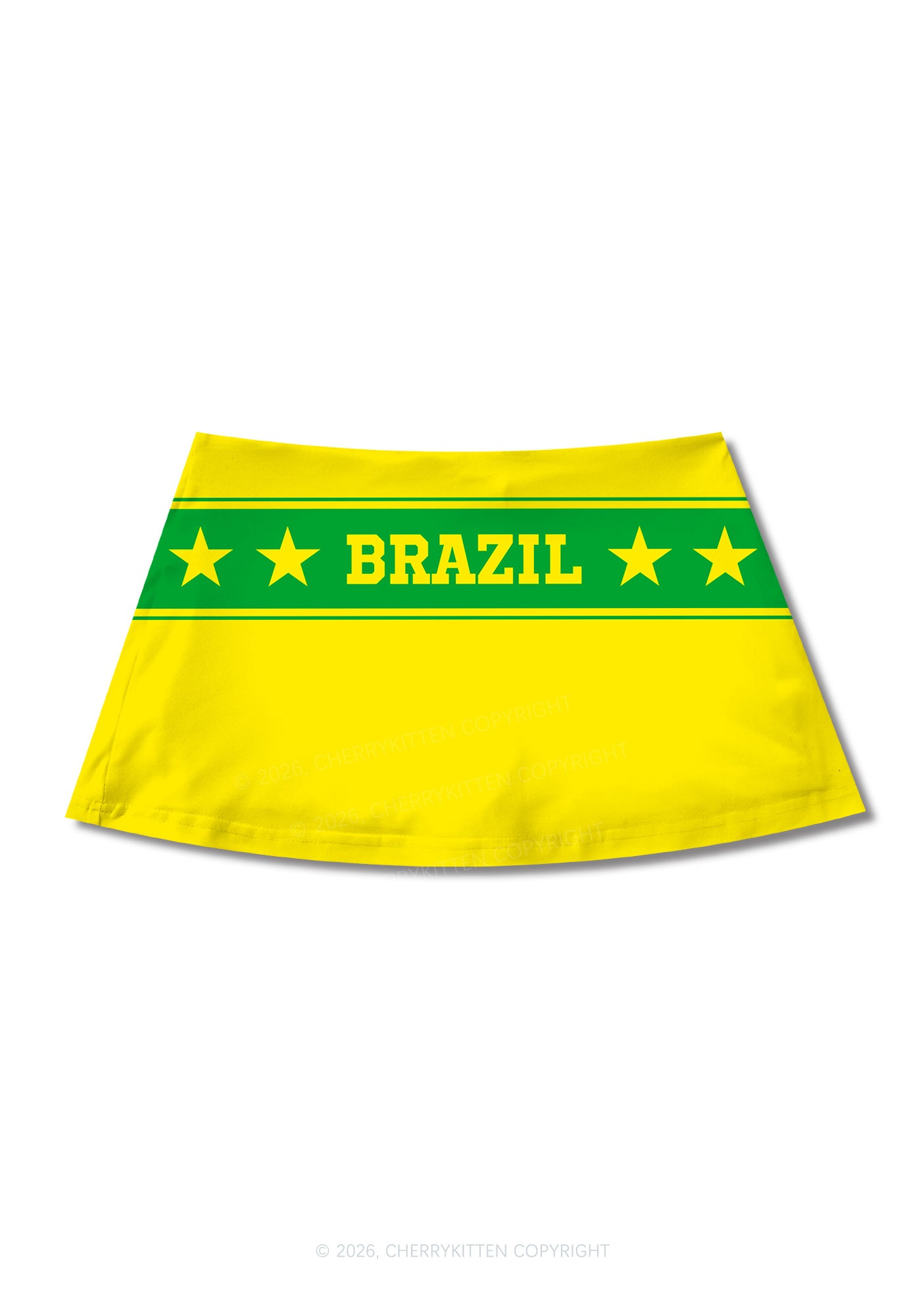 Yellow Green Stripe Star Y2K Print Mini Skirt Cherrykitten