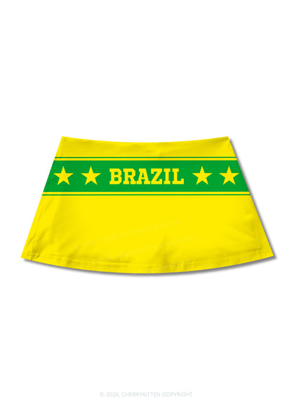 Yellow Green Stripe Star Y2K Print Mini Skirt Cherrykitten