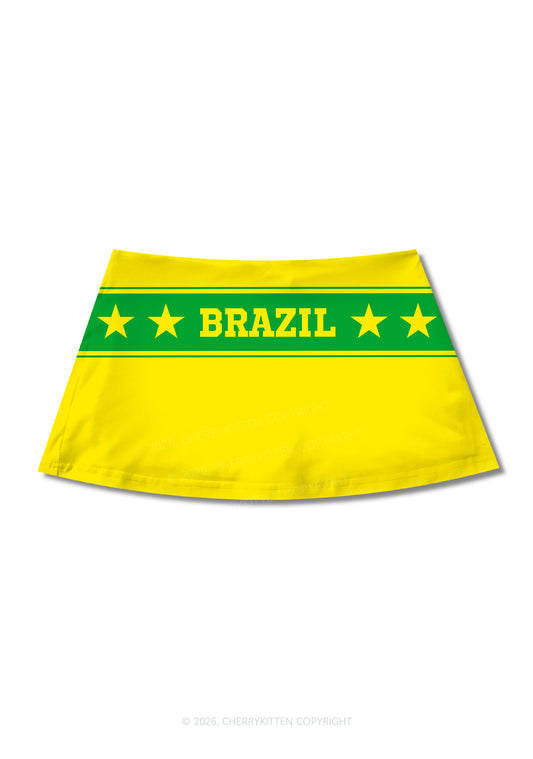 Yellow Green Stripe Star Y2K Print Mini Skirt Cherrykitten