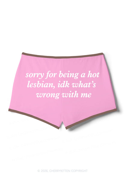 Sorry For Being Hot Lesbian Pride Y2K Booty Shorts Cherrykitten