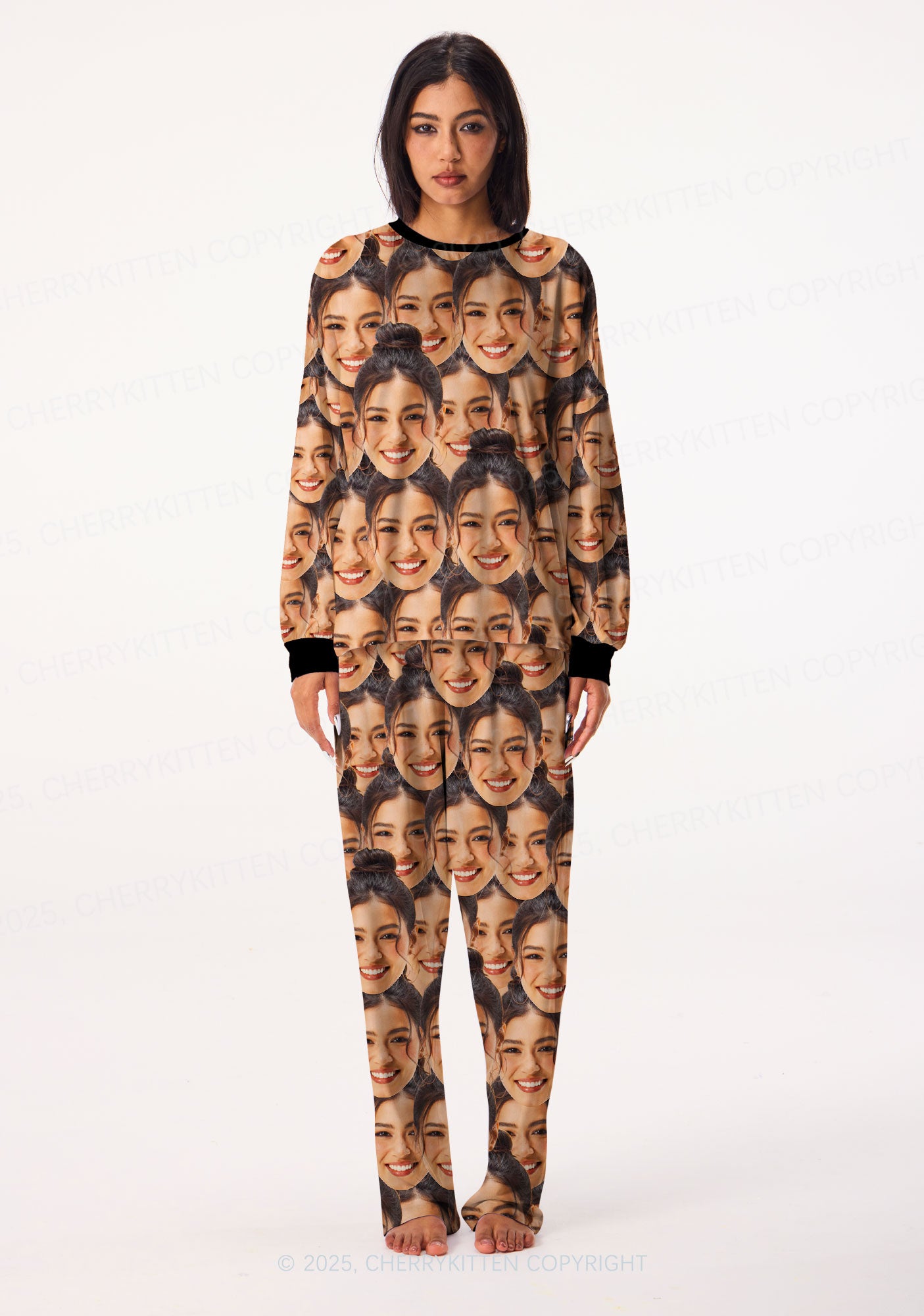 Custom Portrait Valentine's Day Y2K Print Long Sleeve Pajama Set Cherrykitten