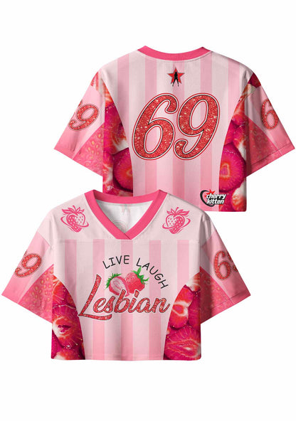 Live Laugh Lesbian Strawberry Pride Y2K Crop Sport Jersey Shirts Cherrykitten