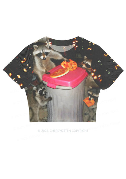 Raccoons Pizza Party Y2K Mesh Crop Top Cherrykitten