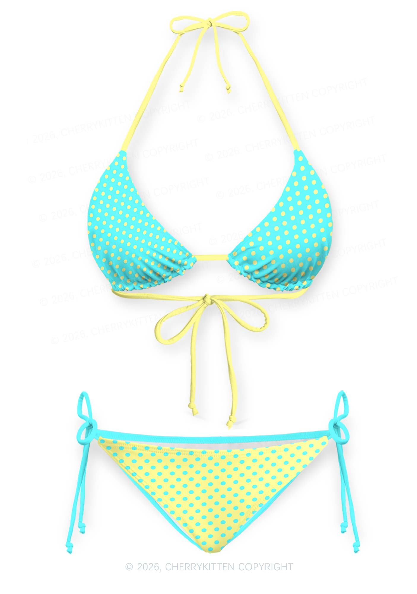 Yellow Dots On Green Y2K Print Bikini Set Cherrykitten