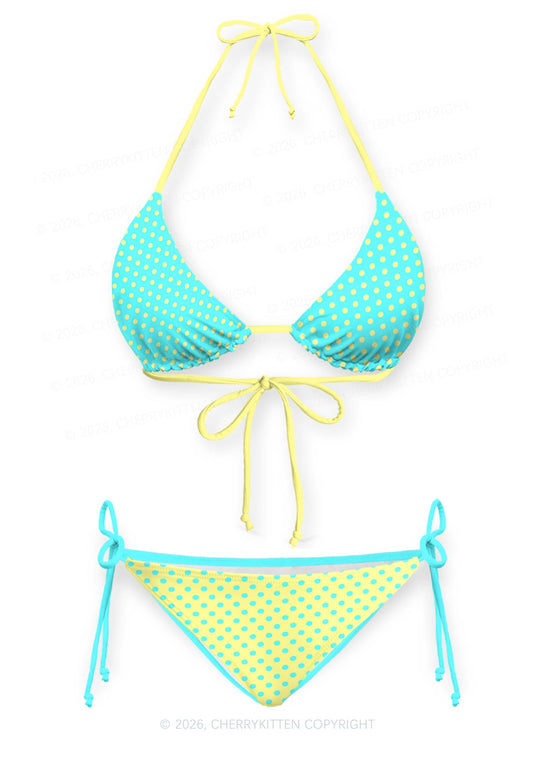 Yellow Dots On Green Y2K Print Bikini Set Cherrykitten