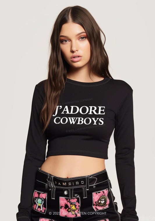 J'adore Cowboys Long Sleeve Crop Top Cherrykitten