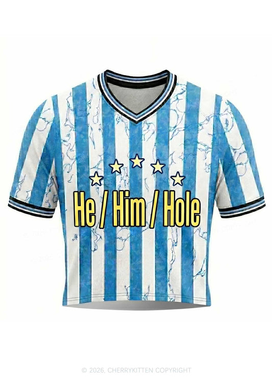 Blue He Him Hole Pride Y2K Crop Football Jersey Shirts Cherrykitten