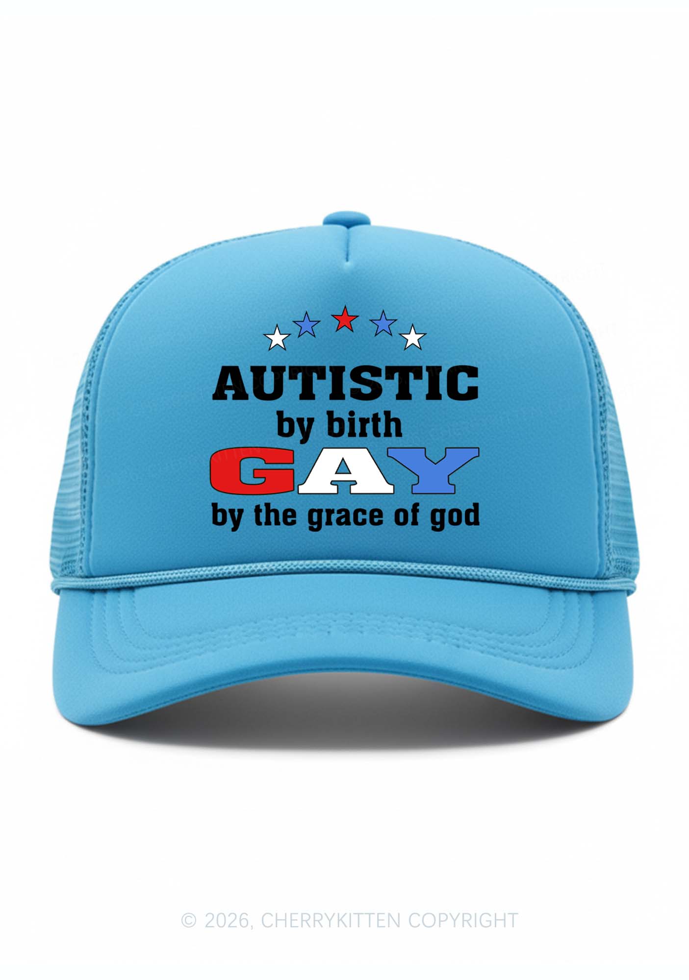 Autistic By Birth Gay Pride Y2K Trucker Hat Cherrykitten