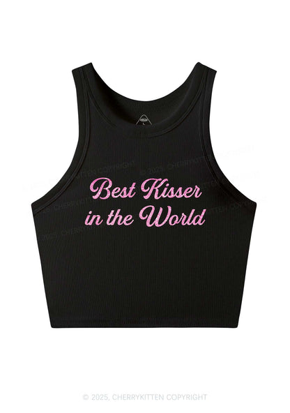 Glitter Best Kisser In The World Y2K Crop Tank Top Cherrykitten