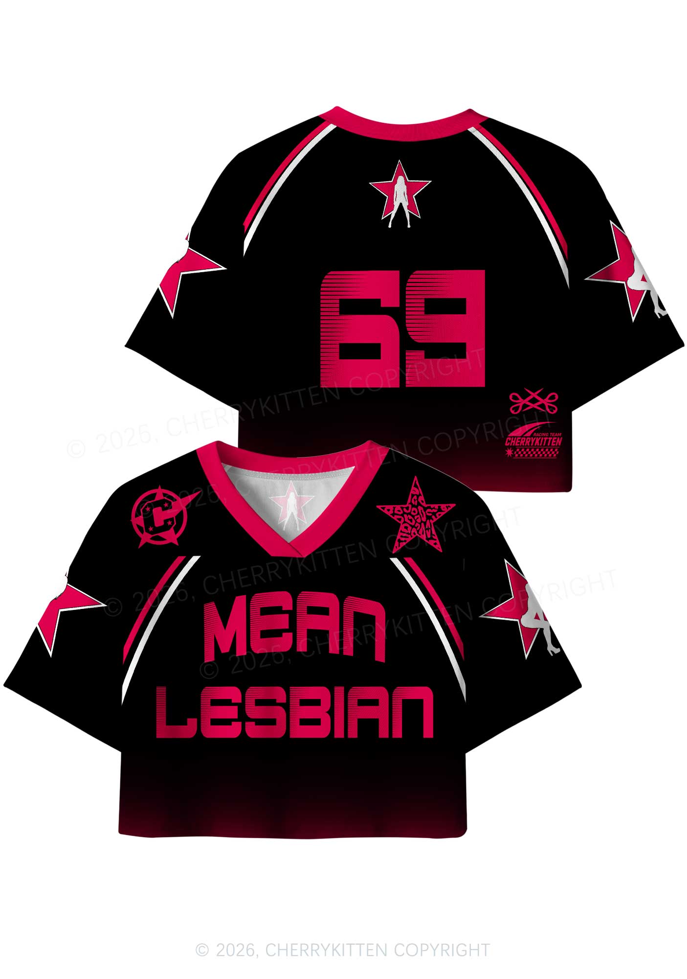 Black Mean Lesbian Pride Y2K Crop Sport Jersey Shirts Cherrykitten