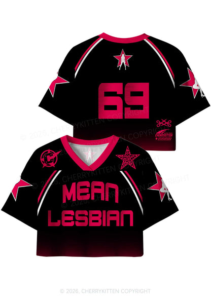 Black Mean Lesbian Pride Y2K Crop Sport Jersey Shirts Cherrykitten
