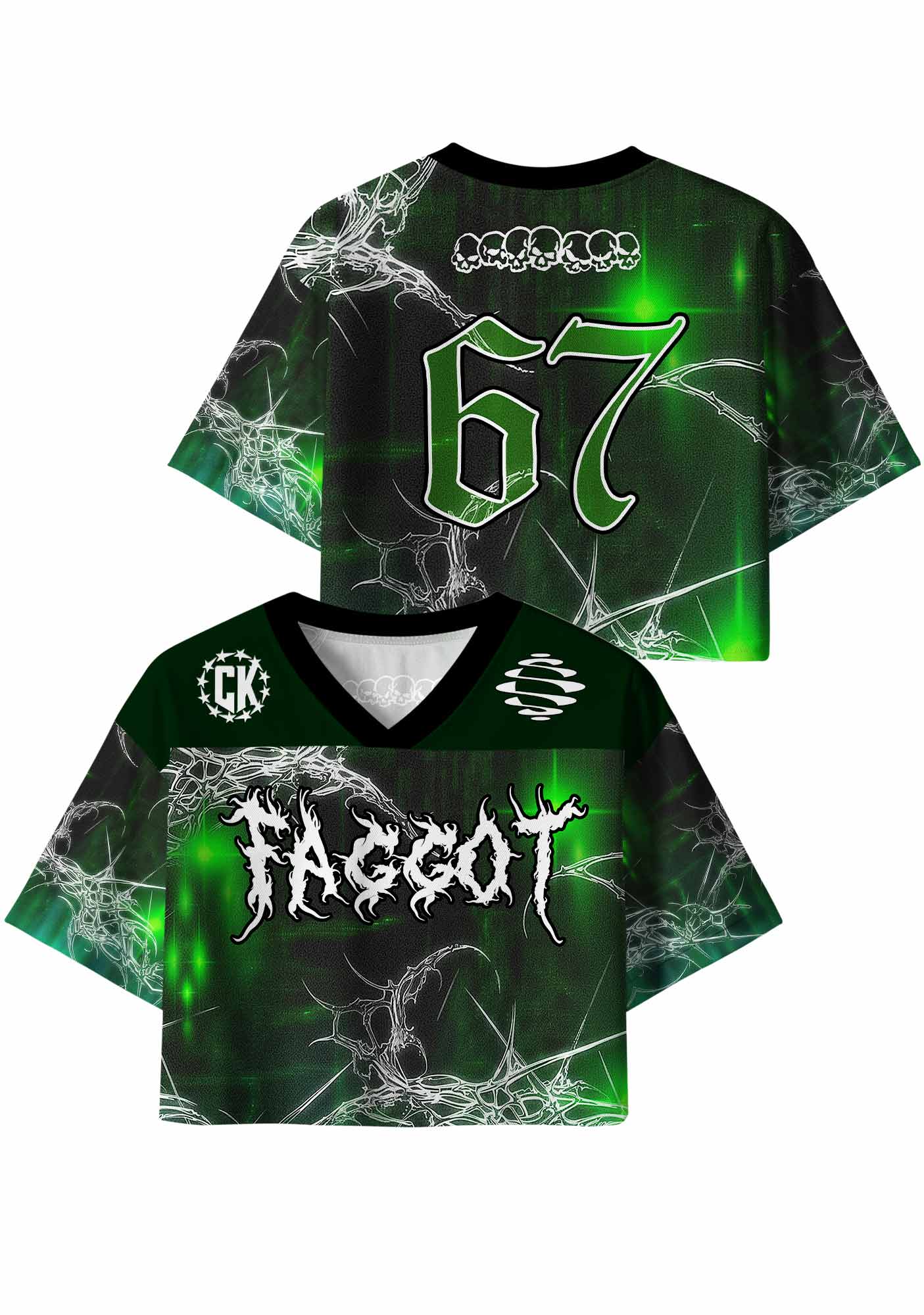 Green Gothic Faggot Pride Y2K Crop Sport Jersey Shirts Cherrykitten