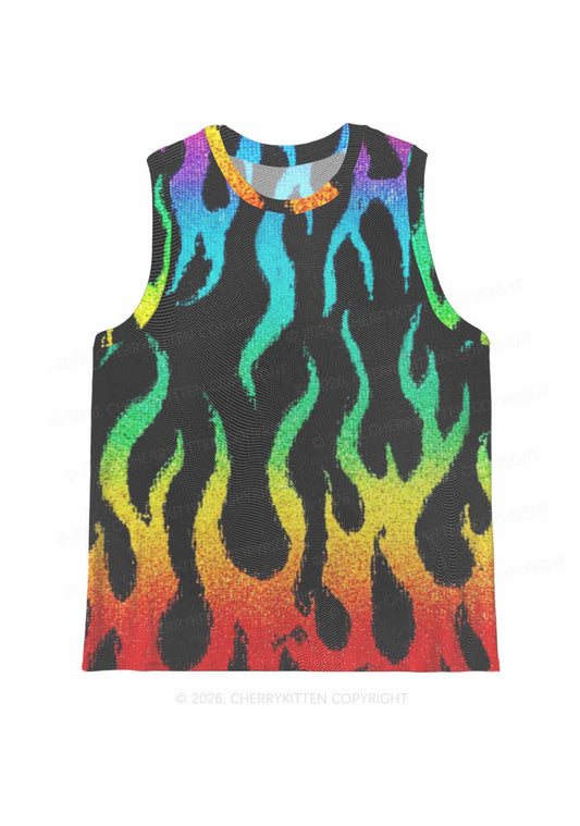 Rainbow Flame Pride Y2K Mesh Muscle Tank Cherrykitten
