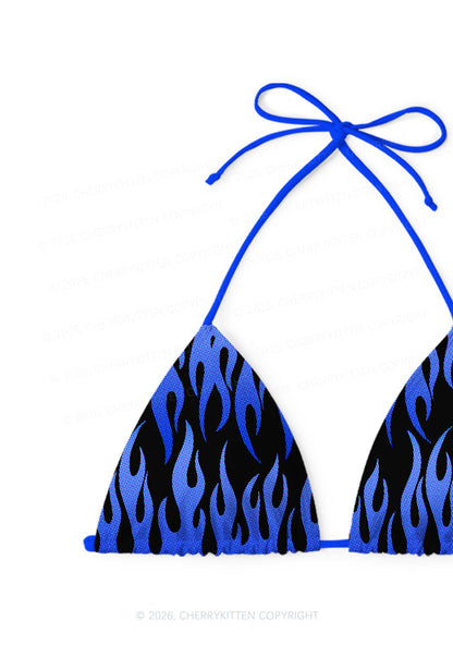 Royal Blue Flame Y2K Print Bikini Set Cherrykitten