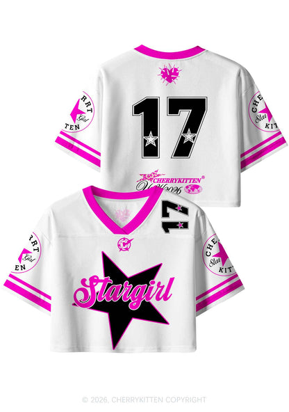 White Stargirl Y2K Crop Sport Jersey Shirts Cherrykitten