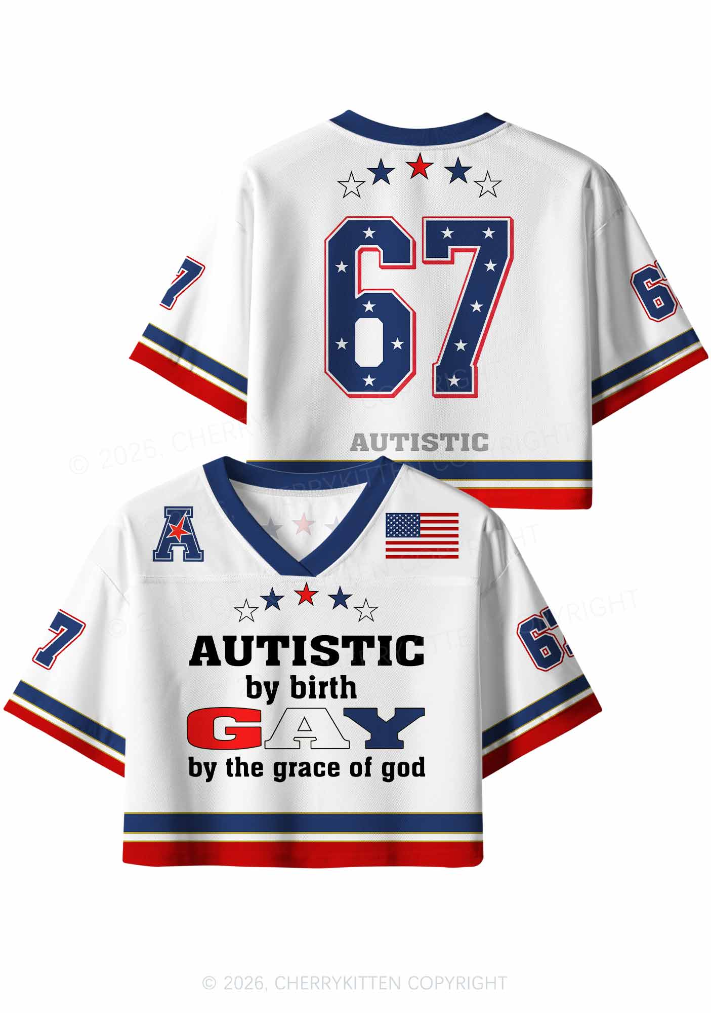 Autistic By Birth Gay Pride Y2K Crop Sport Jersey Shirts Cherrykitten