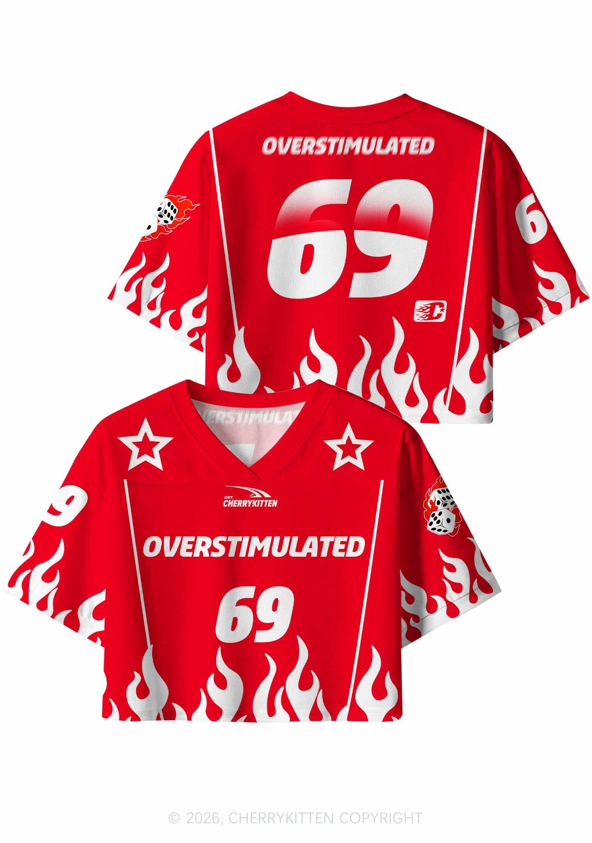 Red Flame Overstimulated Y2K Crop Sport Jersey Shirts Cherrykitten
