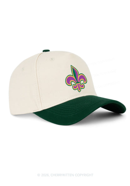 Embroidered Mardi Gras Fleur De Lis Y2K Color Block Baseball Cap Cherrykitten
