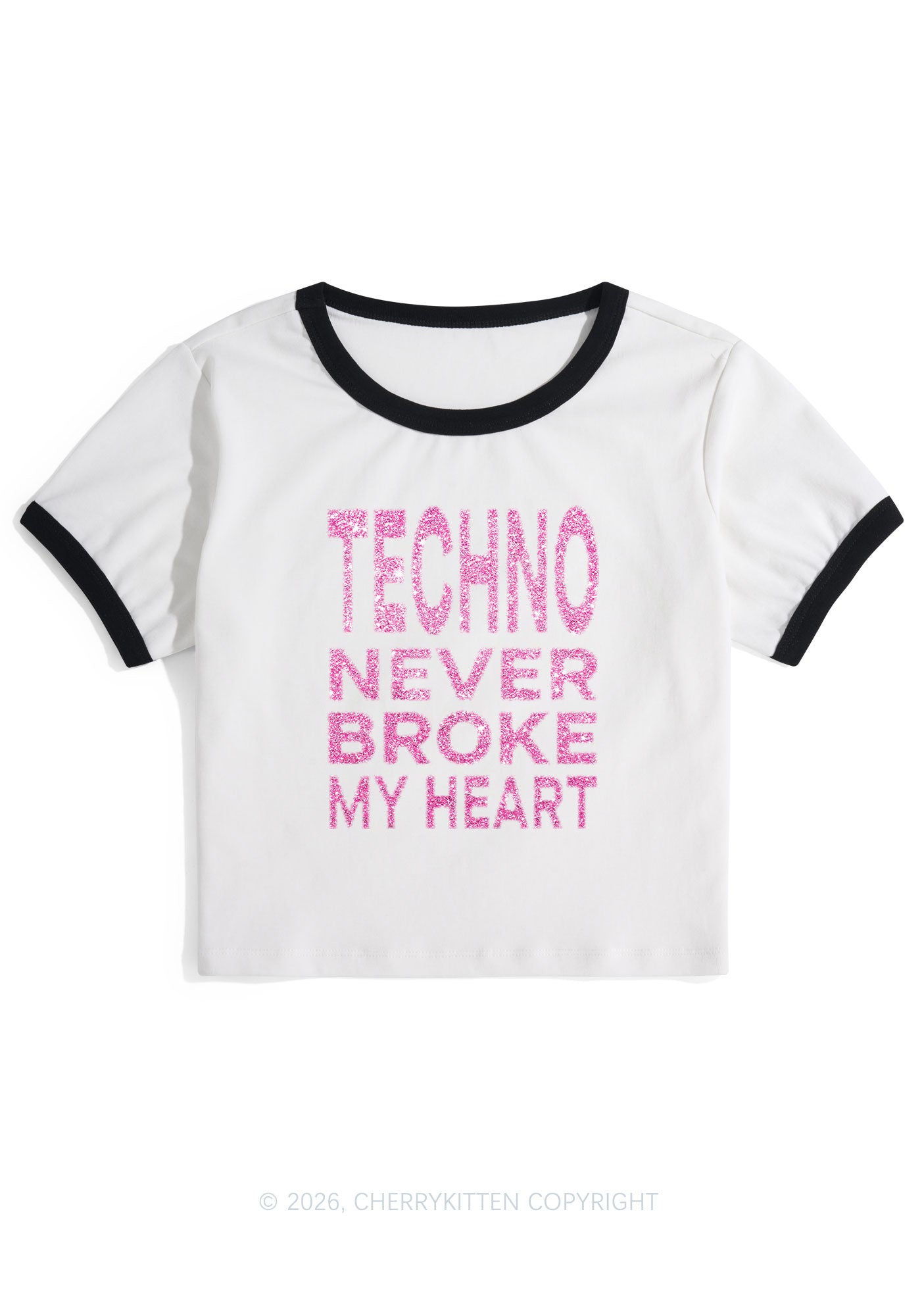 Glitter Techno Heart Y2K Ringer Tee Cherrykitten