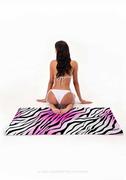 Gradient Pink Zebra Stripe Y2K Beach Towel Cherrykitten
