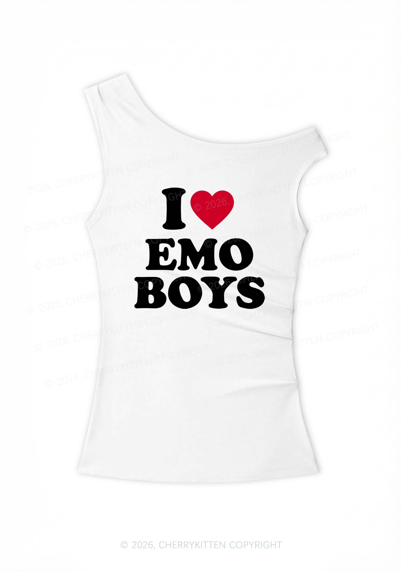 I Love Emo Boys Y2K Off Shoulder Tank Top Cherrykitten