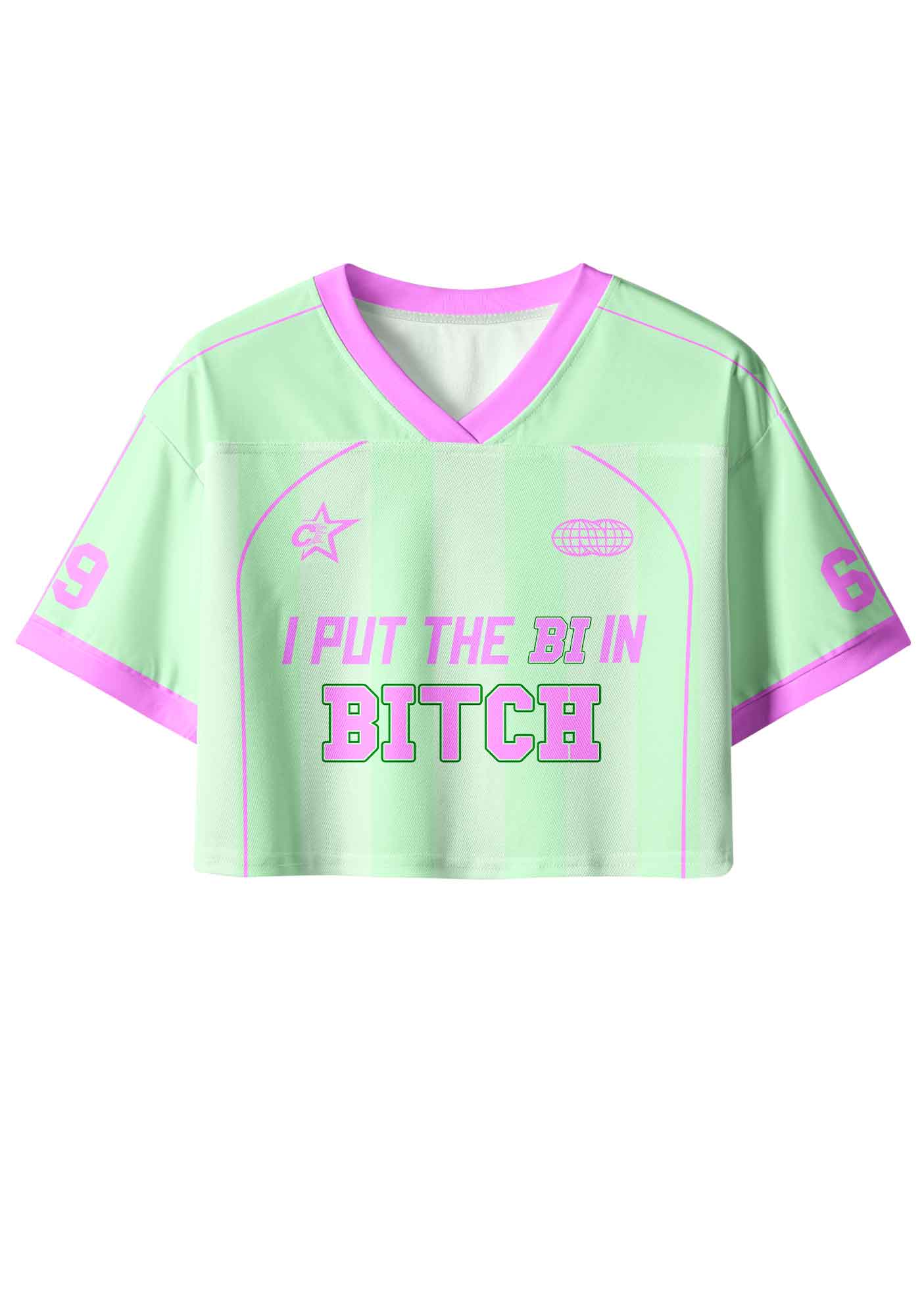 Mint Green I Put The Bi In Bxxch Pride Y2K Crop Sport Jersey Shirts Cherrykitten