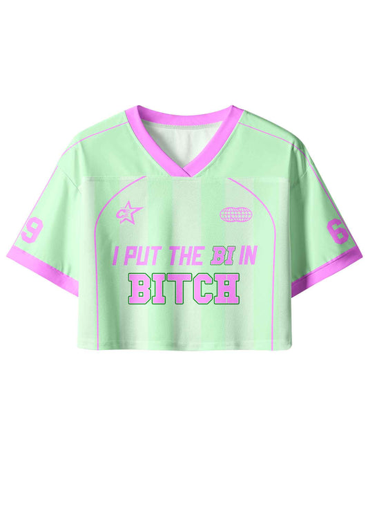 Mint Green I Put The Bi In Bxxch Pride Y2K Crop Sport Jersey Shirts Cherrykitten