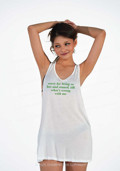 Sorry For Being Hot And Stoned Y2K Sheer Boyfriend Tank Cherrykitten