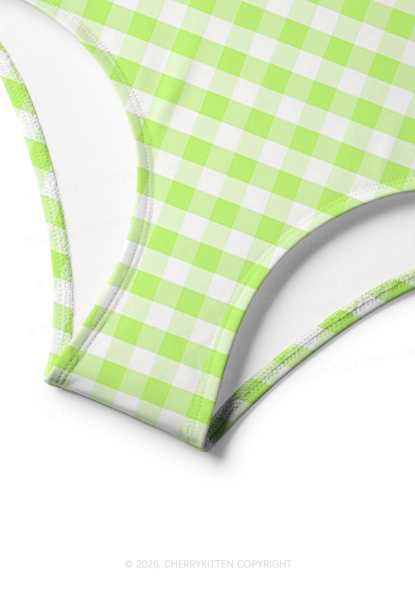 White Green Plaid Y2K Print Bikini Set Cherrykitten