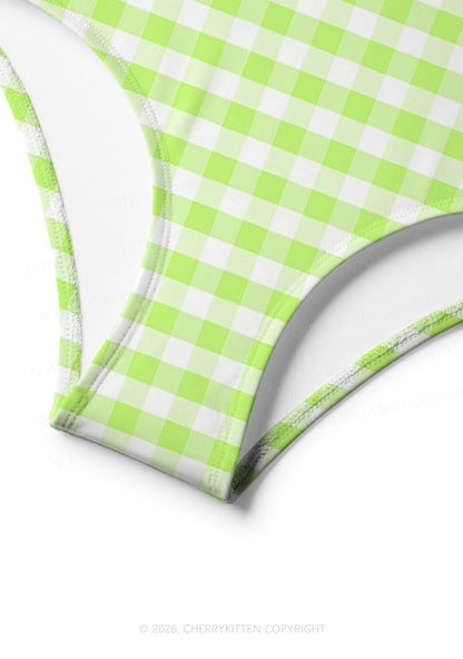 White Green Plaid Y2K Print Bikini Set Cherrykitten